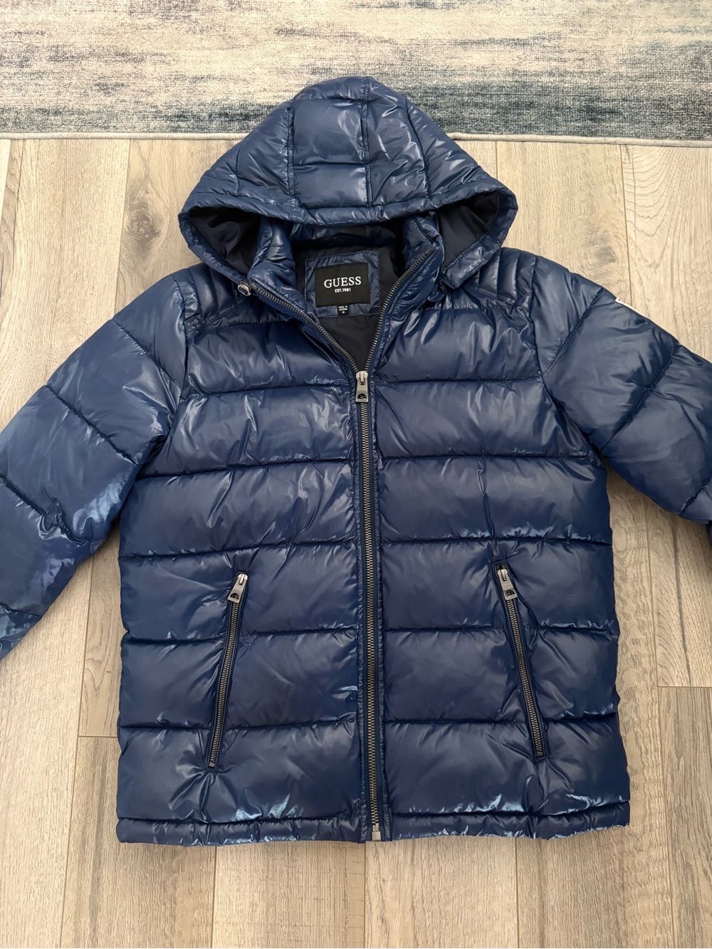 GUESS Navy Puffer Hooded Jacket (UNISEX)